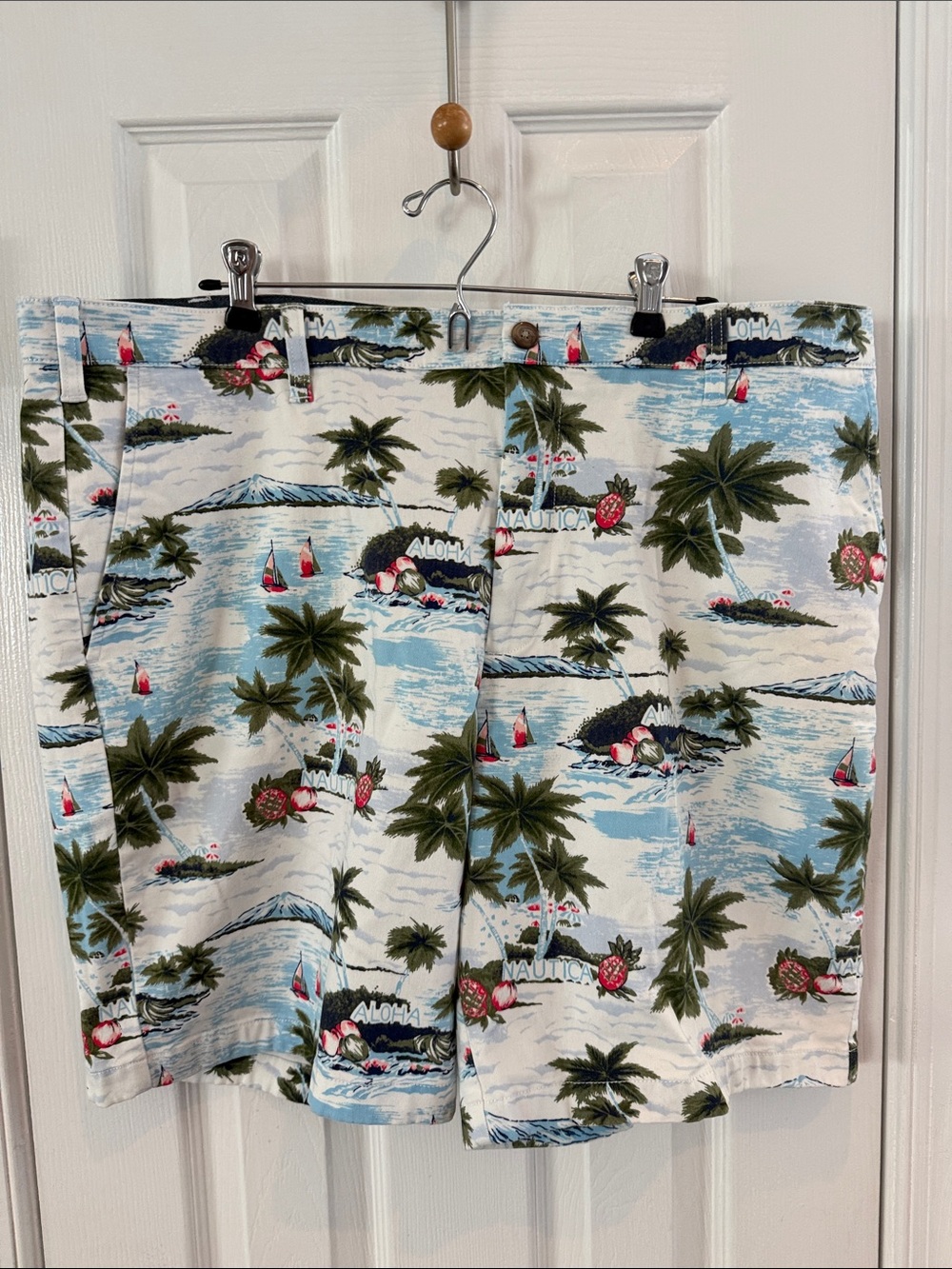 Nautica Tropical Palm Print Flat Front Shorts the Deck Short/Classic Fit Stretch